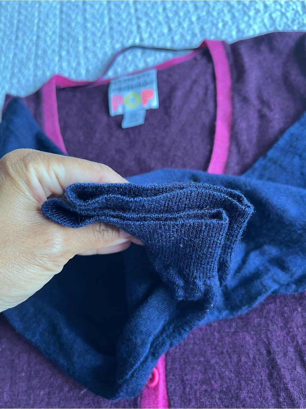 Clements Ribeiro POP Colorblock Woolmark Merino Wool Cardigan Size M Plum - Picture 8 of 12